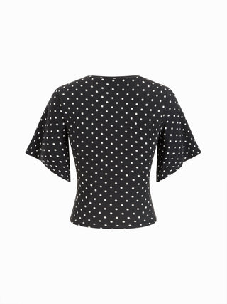 V-neck Ruched Short Bell Sleeve Top