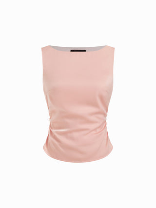 Satin Sleeveless Top and Lace Trim Maxi Skirt Set