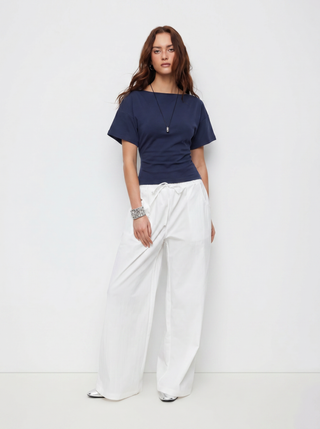Cotton-blend Boat Neck Short Sleeve Tee