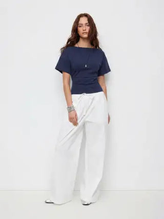 Cotton-blend Boat Neck Short Sleeve Tee