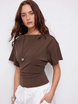 Cotton-blend Boat Neck Short Sleeve Tee