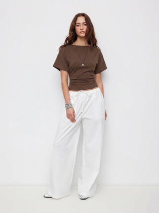 Cotton-blend Boat Neck Short Sleeve Tee