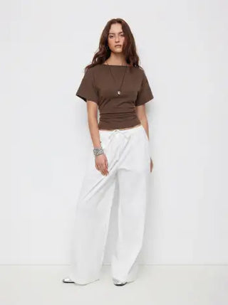 Cotton-blend Boat Neck Short Sleeve Tee