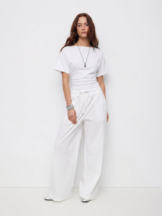 Cotton-blend Boat Neck Short Sleeve Tee