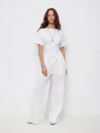 Cotton-blend Boat Neck Short Sleeve Tee