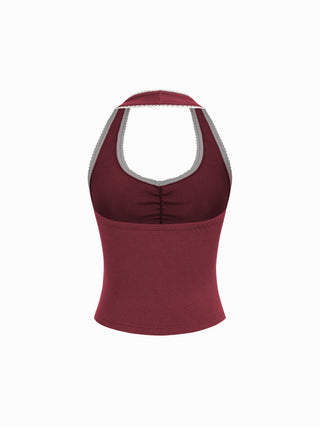 Cotton-blend Halter Neck Ruched Front Cami Top