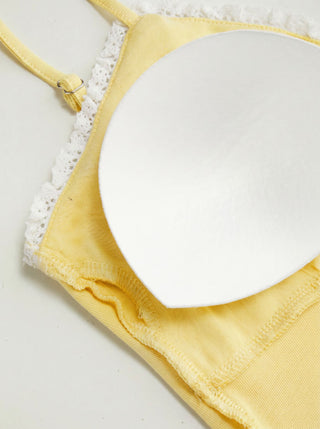 Cotton-blend V-neck Lace Trim Ruched Bowknot Cami Top