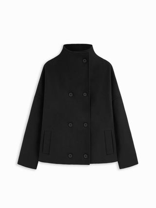 Wool-look High Neck Double Breasted Oversized Jacket