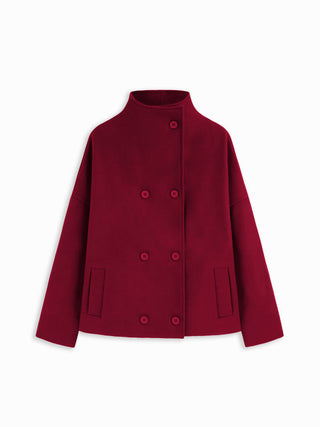 Wool-look High Neck Double Breasted Oversized Jacket