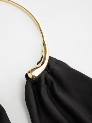 Cowl Neck Metal Detail Ruched Top