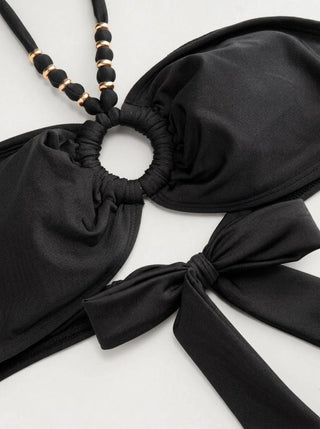Halter Neckline Criss-Cross Bowknot Tie Side Bikini Set