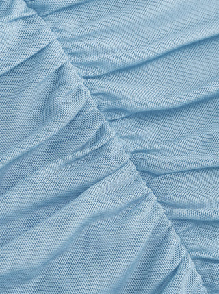 Mesh Round Neckline Ruched Short Sleeve Top