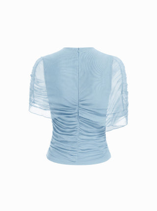 Mesh Round Neckline Ruched Short Sleeve Top