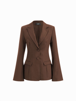 Notched Collar Bell Sleeve Button Blazer