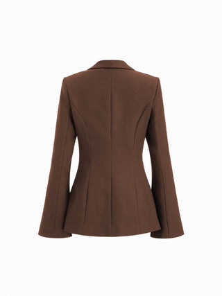 Notched Collar Bell Sleeve Button Blazer