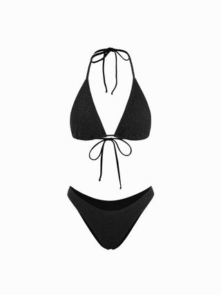 Halter Neckline Lace Triangle Bikini Set With Lace Skirt