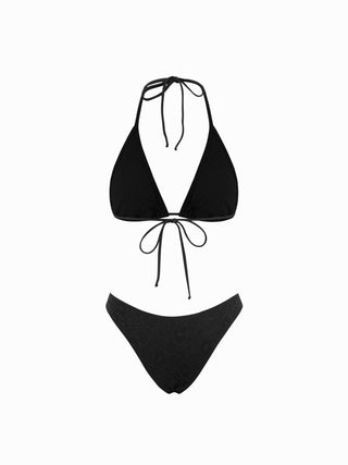 Halter Neckline Lace Triangle Bikini Set With Lace Skirt