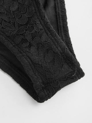 Halter Neckline Lace Triangle Bikini Set With Lace Skirt