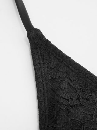 Halter Neckline Lace Triangle Bikini Set With Lace Skirt