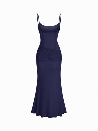 Mesh Sculptural V-neck Pleated Corset Glitter Bobycon Maxi Dress