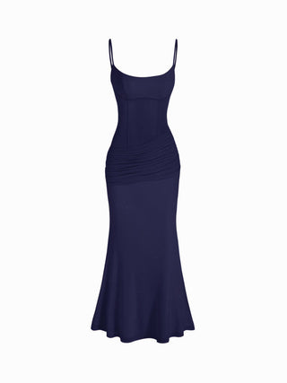 Mesh Sculptural V-neck Pleated Corset Glitter Bobycon Maxi Dress