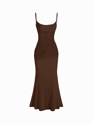 Mesh Sculptural V-neck Pleated Corset Glitter Bobycon Maxi Dress
