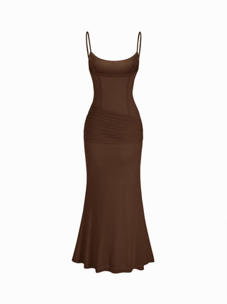 Mesh Sculptural V-neck Pleated Corset Glitter Bobycon Maxi Dress