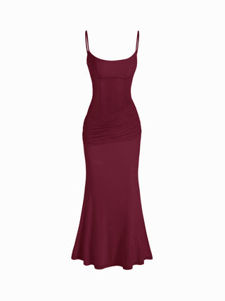 Mesh Sculptural V-neck Pleated Corset Glitter Bobycon Maxi Dress