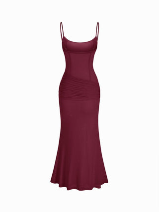 Mesh Sculptural V-neck Pleated Corset Glitter Bobycon Maxi Dress