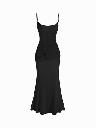 Mesh Sculptural V-neck Pleated Corset Glitter Bobycon Maxi Dress