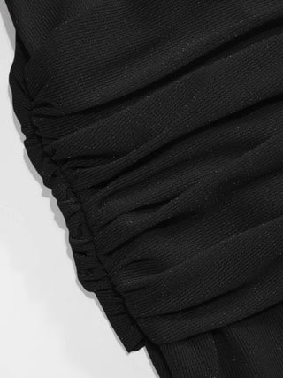 Mesh Sculptural V-neck Pleated Corset Glitter Bobycon Maxi Dress
