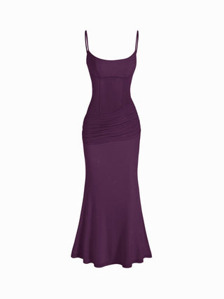 Mesh Sculptural V-neck Pleated Corset Glitter Bobycon Maxi Dress