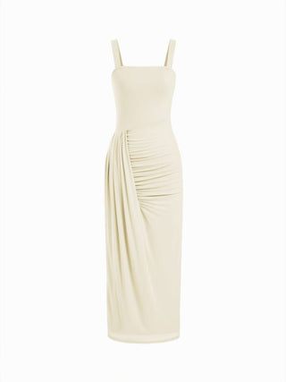 Mesh High Neckline Asymmetrical Ruched Cloak Sleeve Mermaid Maxi Dress