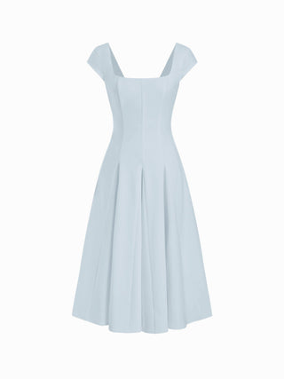 Square Neck Short Sleeve Wrap A-line Maxi Dress