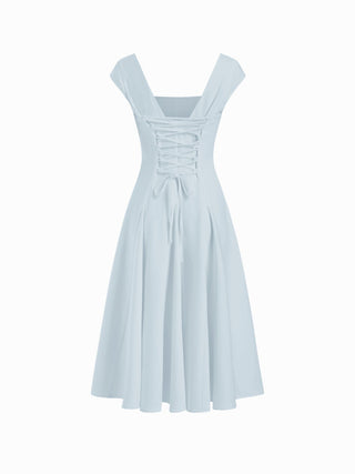 Square Neck Short Sleeve Wrap A-line Maxi Dress