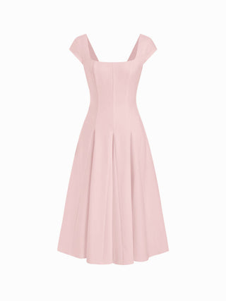 Square Neck Short Sleeve Wrap A-line Maxi Dress