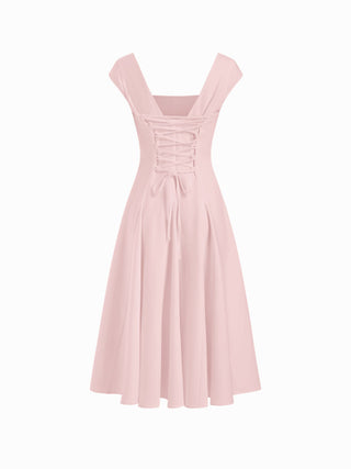 Square Neck Short Sleeve Wrap A-line Maxi Dress