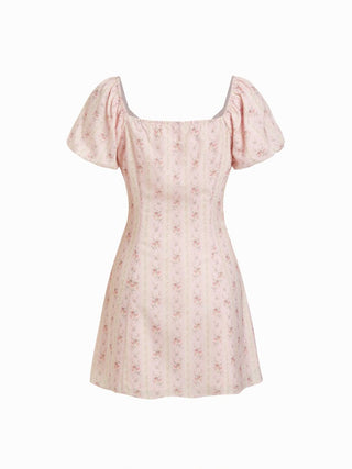 Abstract Print Sweetheart Puff Sleeve A-line Mini Dress