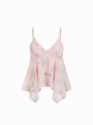 Sequins Floral Embroidery V-Neck Asymmetrical Hem Cami Top