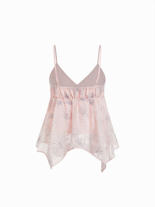 Sequins Floral Embroidery V-Neck Asymmetrical Hem Cami Top