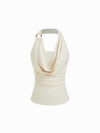 Halter Neckline O-Ring Ruched Draped Top