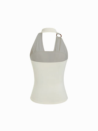 Halter Neckline O-Ring Ruched Draped Top