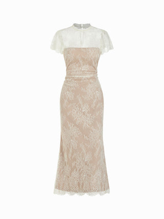 Lace Mandarin Neck Mermaid Midi Dress