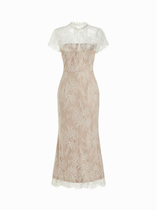 Lace Mandarin Neck Mermaid Midi Dress