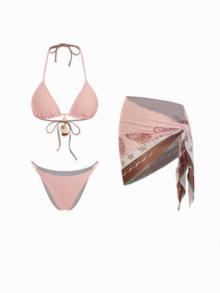 Halter Shell Beaded Bikini with Sarong