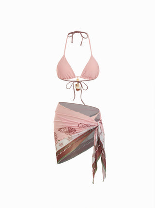 Halter Shell Beaded Bikini with Sarong