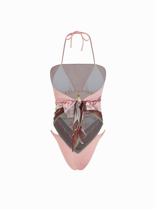 Halter Shell Beaded Bikini with Sarong