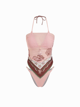 Halter Shell Beaded Bikini with Sarong