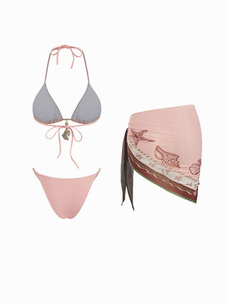 Halter Shell Beaded Bikini with Sarong