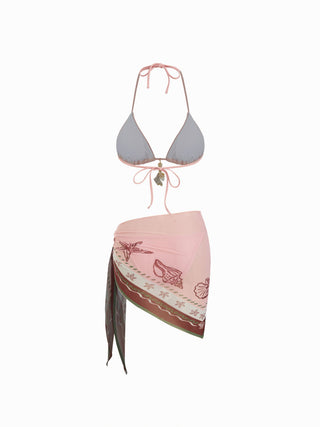 Halter Shell Beaded Bikini with Sarong